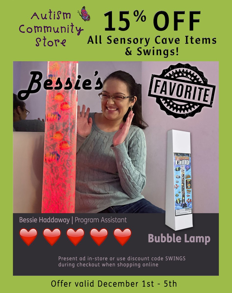 AutismCommStore's tweet image. Meet Bessie! Bessie is new to Autism Community Store and already a great asset. Bessie is energetic, focused and kind! She also identifies as neurodivergent. Bessies' favorite item at the store is the Bubble Lamp. Drop by or use discount code SWINGS if you're shopping online.
