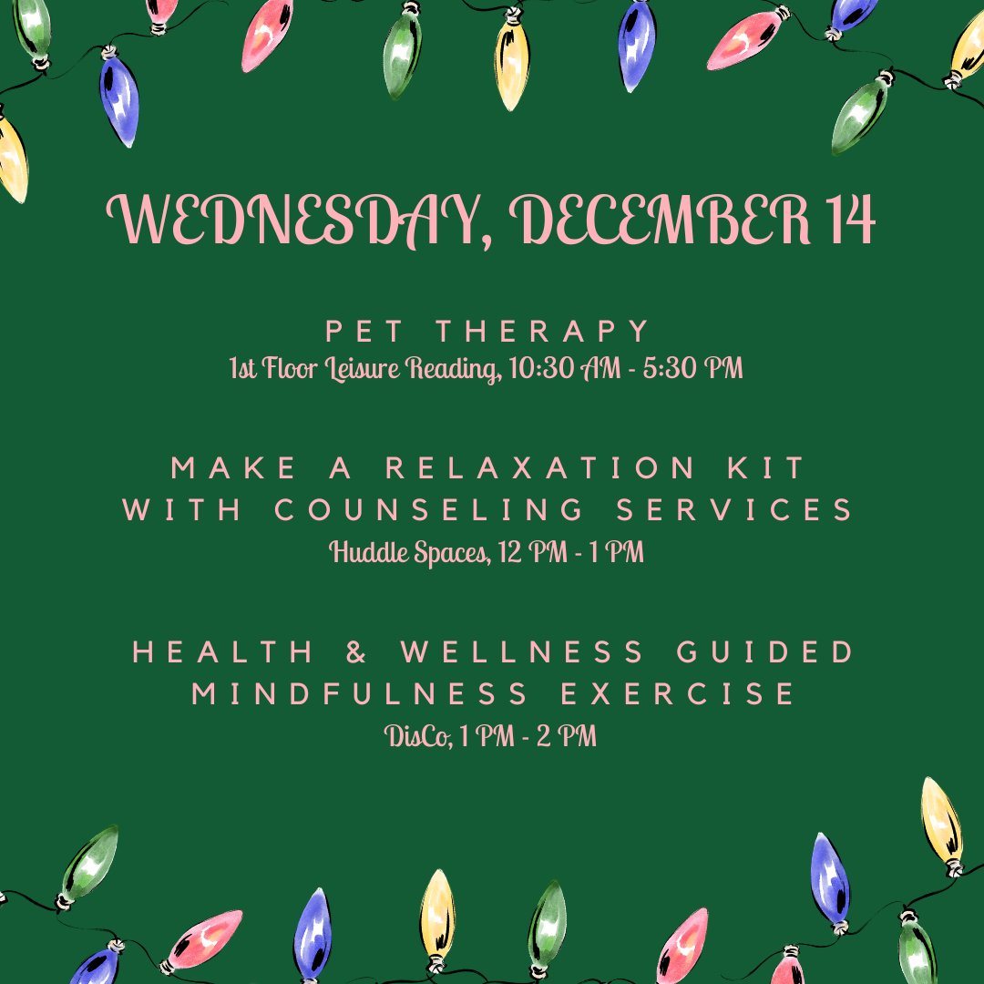 macphaidin_lib's tweet image. Also - reference librarians will be available for extended hours during finals week (see last image) to answer any last-minute research or citation questions!

#MacPhaidinLibrary #StonehillLibrary #5DaysOfFinals #DeStress #HolidayFun #FreeFun