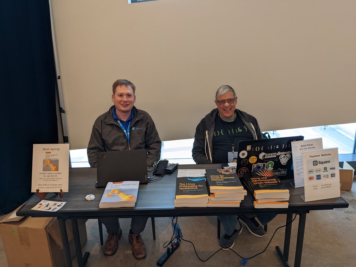 ohiolinux's tweet photo. Meet renoun authors at our book signing table. #olfconference https://t.co/RkHJ9DrQvw
