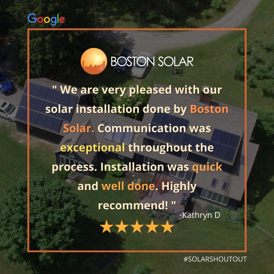BostonSolarCo's tweet photo. Thank you, Kathryn D for the 5-star review! We hope you enjoy your system and savings for years to come!  ⭐
.
#solarreview #solarcompany #bostonsolar #solarreviews #solar #northandoverma https://t.co/Iy5EVUnp48