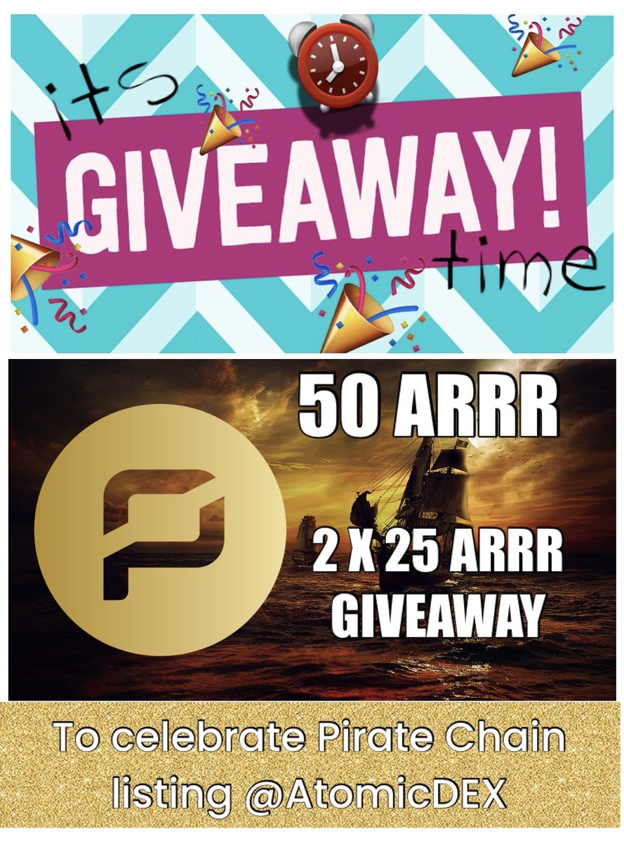 ARRRTHR's tweet photo. 🌟GIVEAWAY🌟 
    50 #ARRR🏴‍☠️
2 lucky WINARRRS of 25 #ARRR🏴‍☠️

To enter follow the instructions 👇 
1)Retweet &amp; Like this post
2)Follow @PirateChain, @AtomicDEX &amp; @ARRRTHR
3)Mention/ tag 2 friends below this tweet

#PrivacyIsFreedom 

GOOD LUCK
Winners announced 05/12/22 https://t.co/NTaO9mvXm6