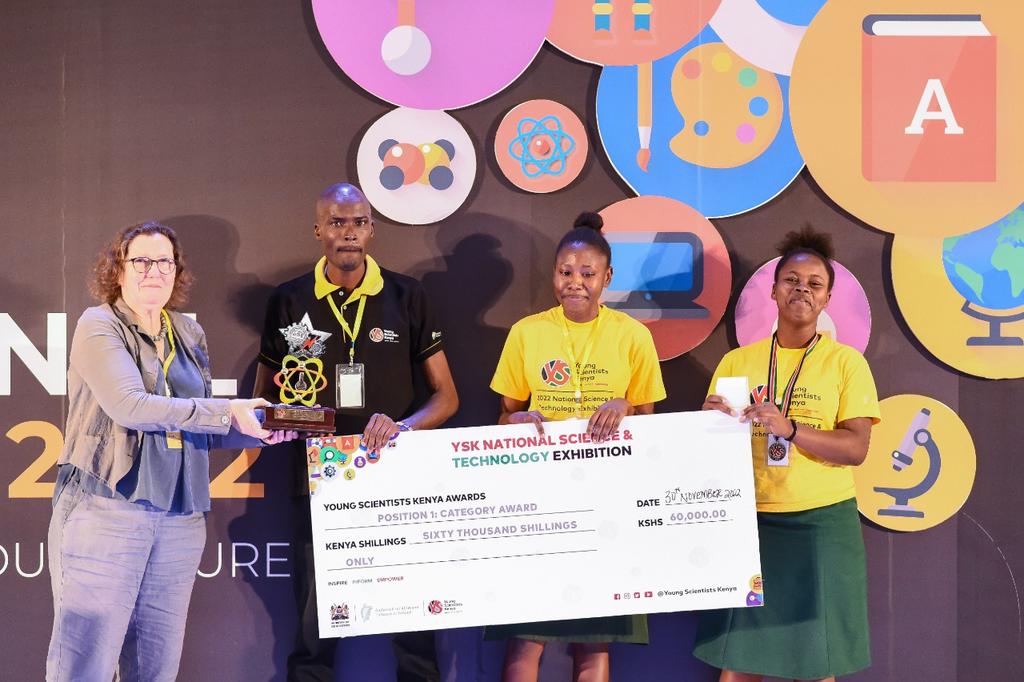 Young Scientists Kenya🇰🇪 (@ystkenya) on Twitter photo The <a href="/YSTKenya/">Young Scientists Kenya🇰🇪</a> Chemical, Physical and Mathematical Category #YSKExhibition2022 Awards were handed over by @June_McCombie of <a href="/IOP_Ireland/">Institute of Physics Ireland</a> 
First Prize Award went toHappy Harriet and Brivian Kagonya of Kaimosi Girls High School in <a href="/VihigaCountyGov/">County Government of Vihiga</a> 
<a href="/IrlEmbKenya/">Embassy of Ireland</a> <a href="/EduMinKenya/">Ministry of Education, Kenya (MoE)</a> The <a href="/YSTKenya/">Young Scientists Kenya🇰🇪</a> Chemical, Physical and Mathematical Category #YSKExhibition2022 Awards were handed over by @June_McCombie of <a href="/IOP_Ireland/">Institute of Physics Ireland</a> 
First Prize Award went toHappy Harriet and Brivian Kagonya of Kaimosi Girls High School in <a href="/VihigaCountyGov/">County Government of Vihiga</a> 
<a href="/IrlEmbKenya/">Embassy of Ireland</a> <a href="/EduMinKenya/">Ministry of Education, Kenya (MoE)</a>