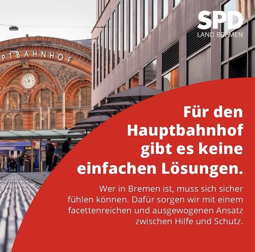 Wir werden den Hauptbahnhof in Bremen verschönern und das Sicherheitsgefühl der Menschen stärken. 👍
