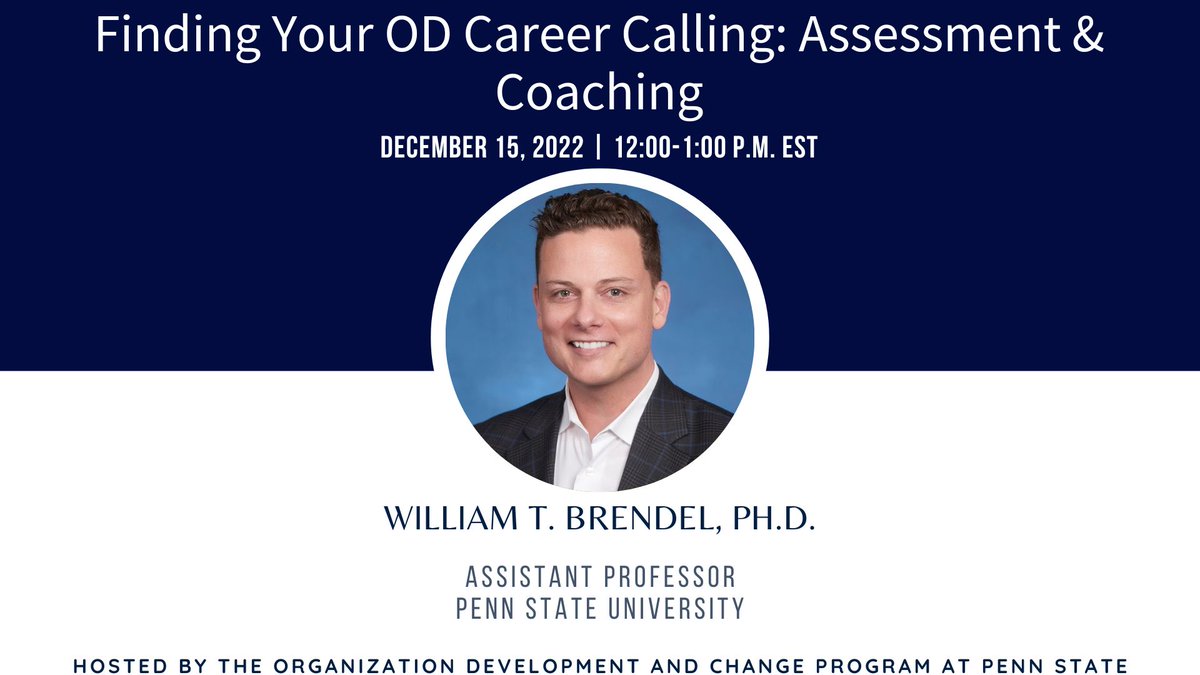 psuwfedodc's tweet image. Our next webinar is presented by Dr. Wiliam T. Brendel on &quot;Finding Your OD Career Calling: Assessment and Coaching&quot; on December 15, 2022 from 12:00-1:00 p.m. EST. Kindly find the registration link here: eventbrite.com/e/webinar-29-f…
#pennstateodc #pennstate #livewebinars #freewebinars