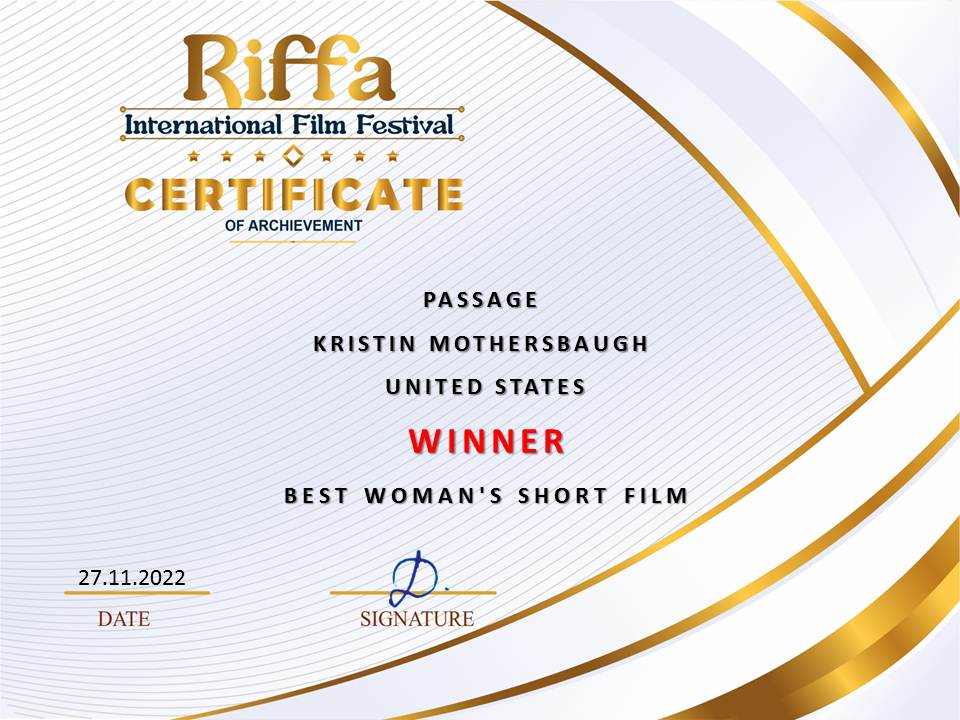 Official laurel and certificate for 'Passage' winning 'Best Woman's Short Film.' Thank you #riffainternationalfilmfestival! 
#passage 
#passagethefilm 
#passagefilm 
#adventurineentertainment 
#awardwinningfilm