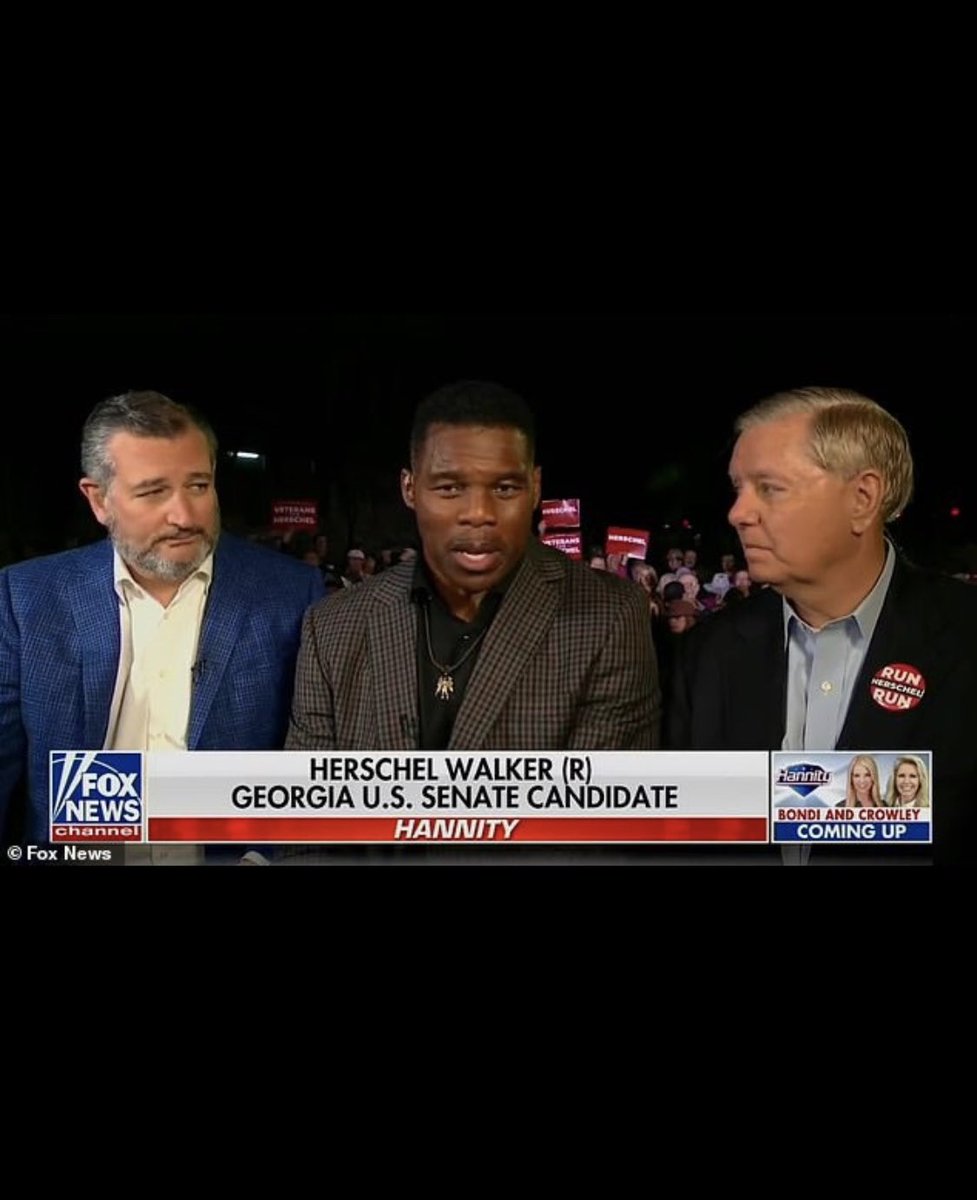 JynErso_Patriot's tweet photo. Oh my. Ted Cruz and Lindsay Graham keep trying to prop up Herschel Walker's dying campaign. And praying he doesn't say anything more about vampires. 🤦‍♀️
#WeekendAtWalkers
Please, Georgia, do the right thing and re-elect @ReverendWarnock !
#WarnockforSenate https://t.co/BPyvOKDdwn