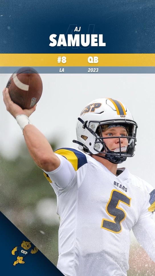 AJ Samuel ๐๐พ๐ธ (@ajsamuel15) on Twitter photo Blessed to receive an offer from the <a href="/CSPBearsFB/">CSP Golden Bears Football</a>
Thank you <a href="/CoachCurrierCSP/">Coach-ShannonCurrier</a> and Coach Bond for valuing my abilities #GoBears #GoldenBears Blessed to receive an offer from the <a href="/CSPBearsFB/">CSP Golden Bears Football</a>
Thank you <a href="/CoachCurrierCSP/">Coach-ShannonCurrier</a> and Coach Bond for valuing my abilities #GoBears #GoldenBears
