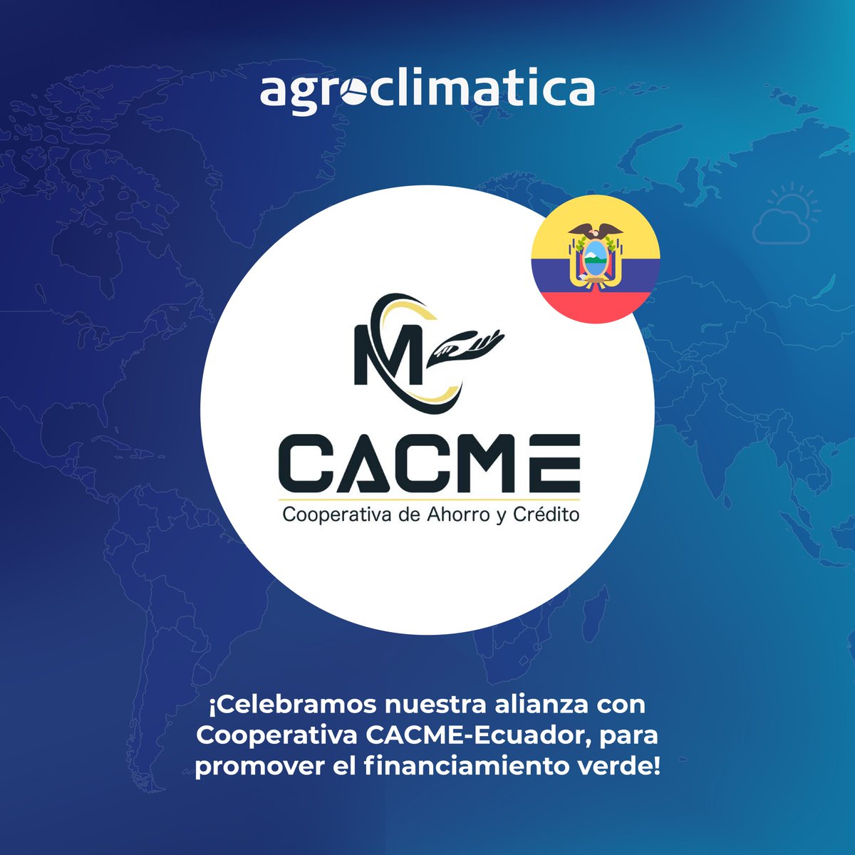 agroclimatica's tweet photo. 🇪🇨🤝Hemos firmado una alianza estratégica con @coopCACME Ecuador, para promover el financiamiento verde al sector agropecuario. 🌾🐄💻 #agroclimatica #ingemanndata #ecuador #fintechlatam #fintechecuador #creditosagricultura #agriculturaecuador https://t.co/ZpOob5ubzW