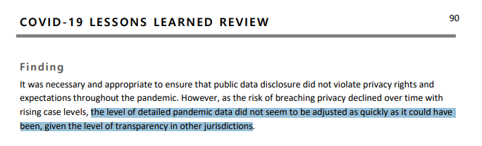 The independent review of B.C.'s COVID response that was commissioned by the government has just been released: www2.gov.bc.ca/assets/gov/pub…

It finds the most transparent jurisdiction in North America was, in fact, not transparent and eroded people's trust.