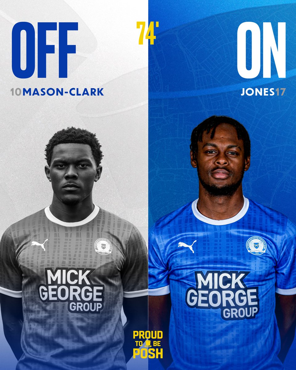theposh's tweet image. 74' - Another change for Posh.

➡️ Jones
⬅️ Mason-Clark

🎩 1-2 🅱️ | #PETBAR