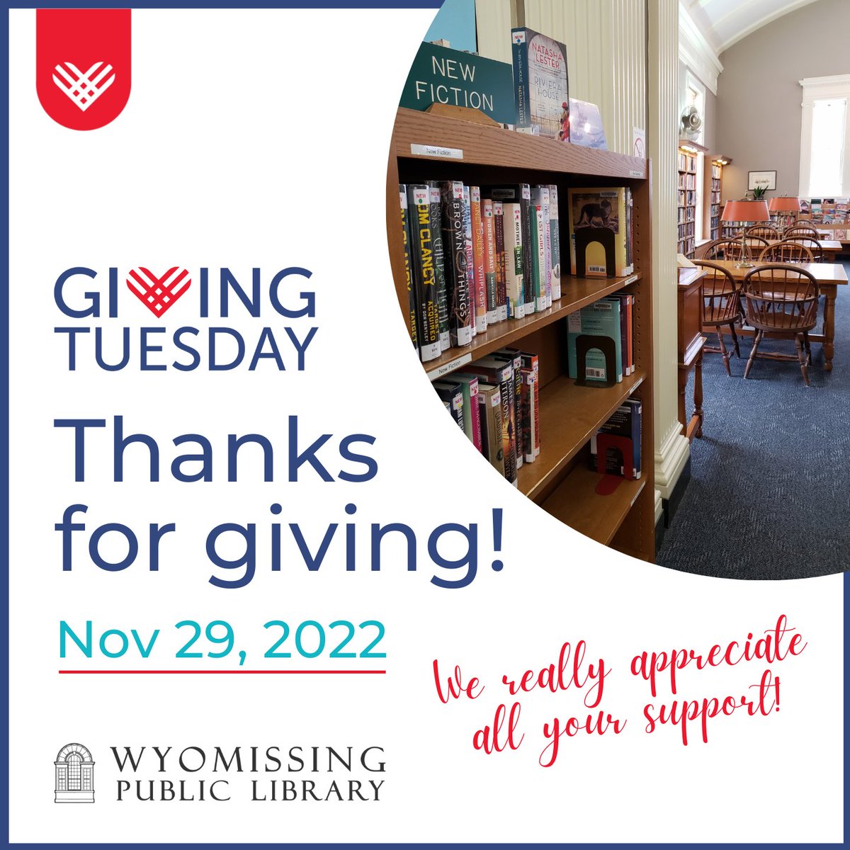 Many thanks to everyone who donated on #GivingTuesday and throughout the year!  Your donations help us build our collection materials, increase programs for children and adults, update our technology, and much more! ❤️