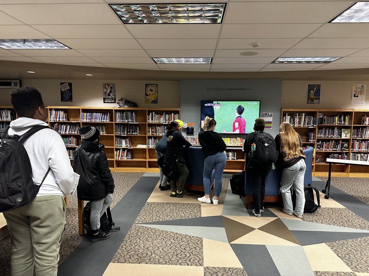 LibraryGeek678's tweet photo. The World Cup was a hit in the library today! ⚽️🏟️ @eastironms https://t.co/yJwCaJW1L9