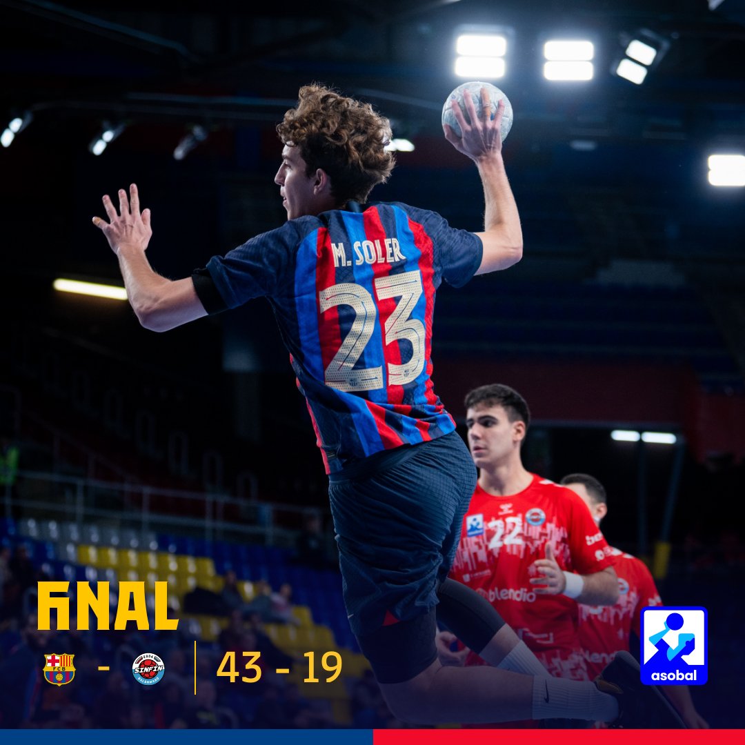 FCBhandbol's tweet photo. Jornada 14 @ASOBAL
@fcbhandbol 4⃣3⃣
@bmSinfin 1⃣9⃣
FINAL
📺 @esport3
📱 @LaLigaSportsTV
🏠 Palau Blaugrana
🔵🔴 #ForçaBarça #LiveASOBAL #BARSIN https://t.co/2UnRY7QQxm