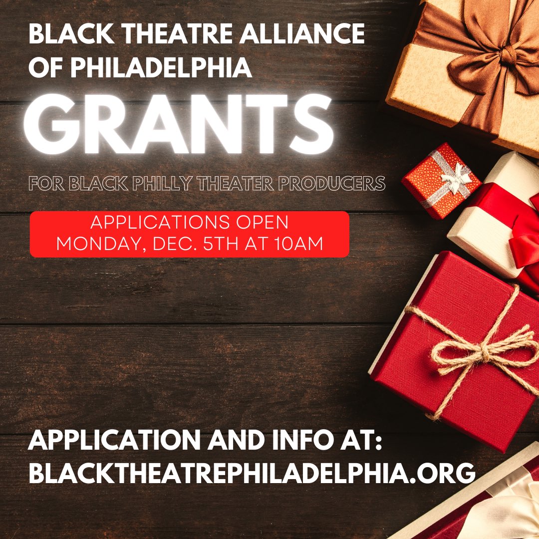 BTAPhilly's tweet photo. We have a few exciting announcements coming up! The first is, we'll be opening up applications for a second round of grants for Black Philly theatre producers on Monday! https://t.co/dNSw9founc https://t.co/xcswCXH2TC