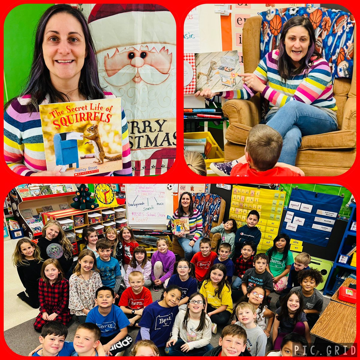 Mrs. Barrick surprised us as our first mystery reader in December! Her favorite animal is a squirrel, so it made sense that she chose a book to share with us about what squirrels do when we’re not looking! 🐿 @BarricksBunch
