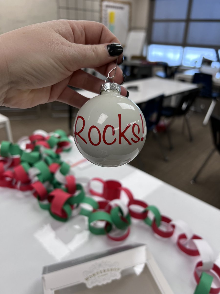 Christmas themed ALEKS workday today! The team with the longest chain got a “Math Rocks!” ornament. As a class we completed 204 topics! #ncgreatness