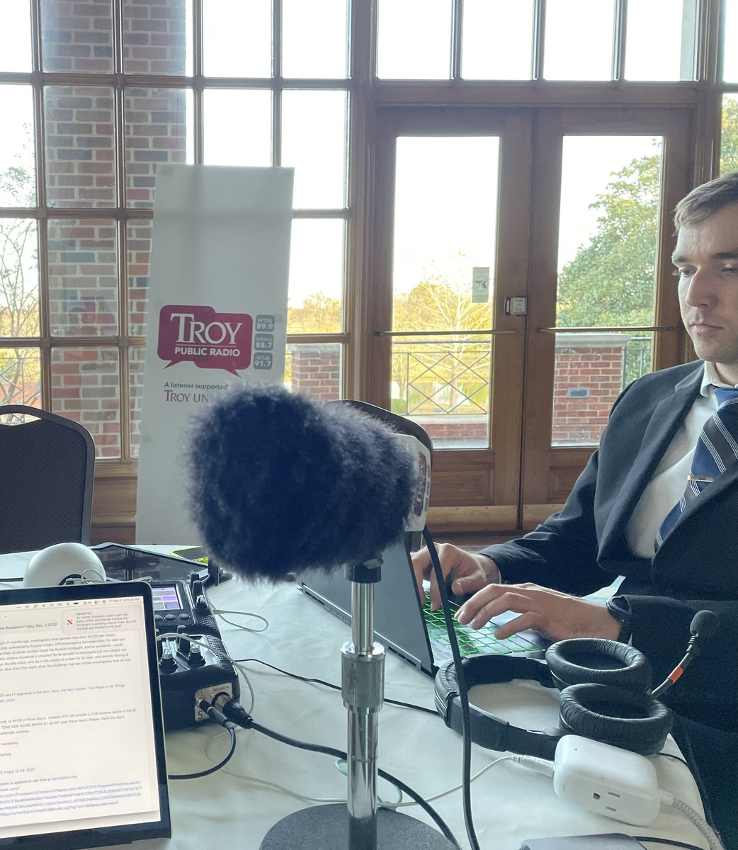 TroyPublicRadio's tweet photo. @JoeyWasTaken, @kdgassiott, and Carolyn getting ready to go LIVE from @alabamashakes with folks from “It’s a Wonderful Life: A Live Radio Play!” https://t.co/NYe3Ug5mOF