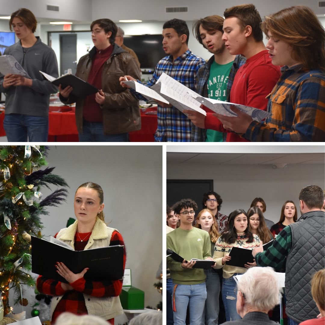 DHS_Panthers's tweet photo. Our Derby High School Madrigals performed a holiday-themed musicale for the Derby Rotary Club. They have two upcoming performances - Holiday Concert: Derby High School Auditorium, December 15, 7PM and Botanica Illuminations: Wichita Botanica Garden on December 16, 6:30PM. https://t.co/tOfXsZl9O0