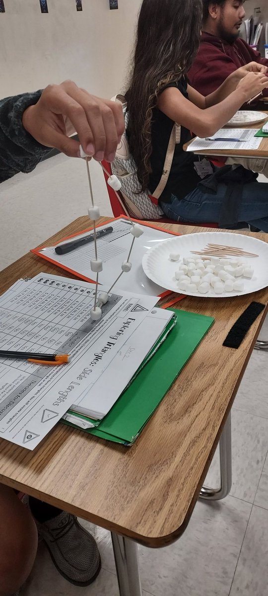 MisterWippel's tweet photo. To explore the Triangle Inequality Theorem, students connected toothpicks together with marshmallows and tested how many toothpicks long they could make each side to still form a 🔺️. Then, they manipulated triangle sides on ALEKs with the same goal! @IMS_Indians @collierschools https://t.co/k3U4zfXOra