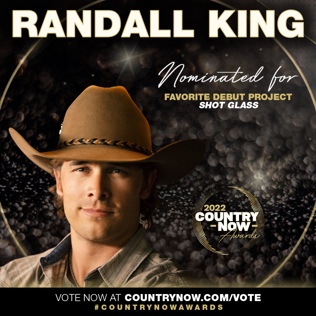 RandallKingBand's tweet photo. Honored to be nominated for “Favorite Debut Project” with my album “Shot Glass” in the 2022 #countrynowawards! Voting is available at the link below. Y’all know what to do! https://t.co/l11ExroPVU https://t.co/6nGNsX6WIa