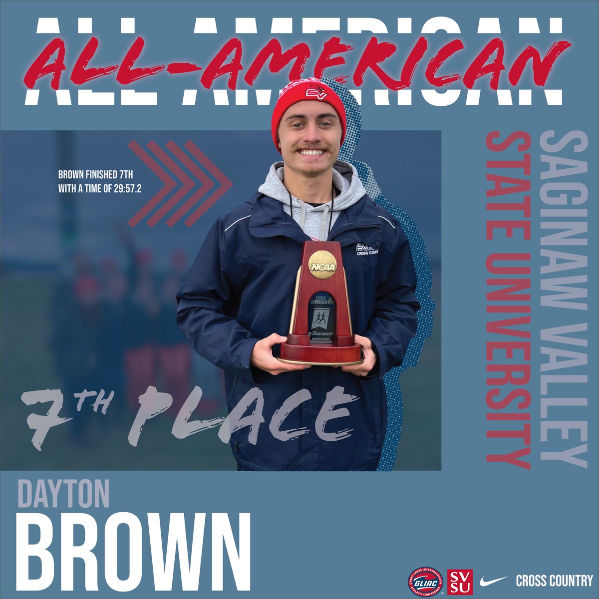 SVSU XC & TF (@svsu_xctf) on Twitter photo Men’s XC team places 17th, with an All-American finish from Dayton Brown. 
Women’s XC team places 21st. Men’s XC team places 17th, with an All-American finish from Dayton Brown. 
Women’s XC team places 21st.