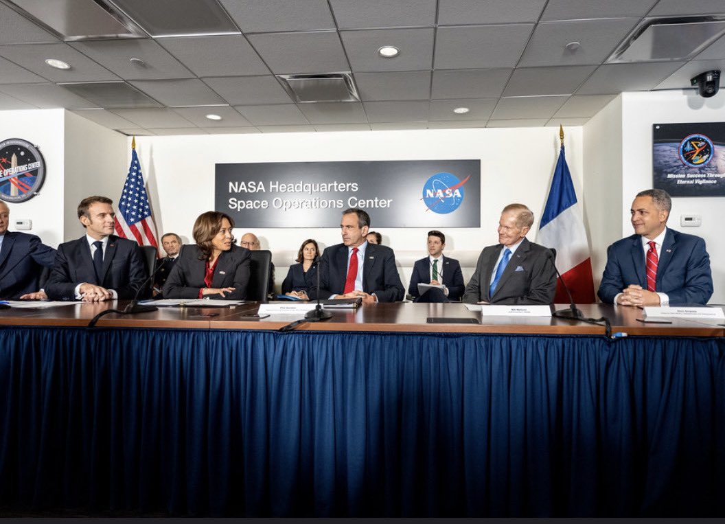 DepSecGraves's tweet photo. On Wednesday, the #DepSec greeted @VP and President @EmmanuelMacron prior to a joint Space Briefing, where the group discussed the future of cooperative space commerce. ๐ https://t.co/9LFbwXB71t