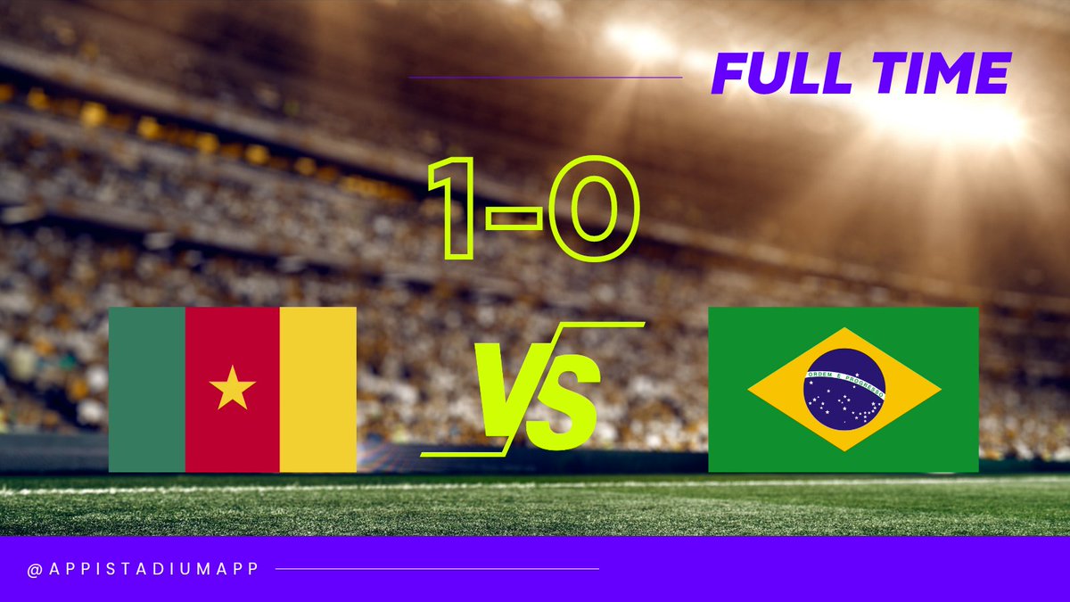 AppistadiumApp's tweet photo. Full Time ⚽

#FIFAWorldCupQatar2022 #WorldCup2022 #CameroonvsBrazil #Cameroon #Brazil #AppiStadium https://t.co/4xn5xeSYKv