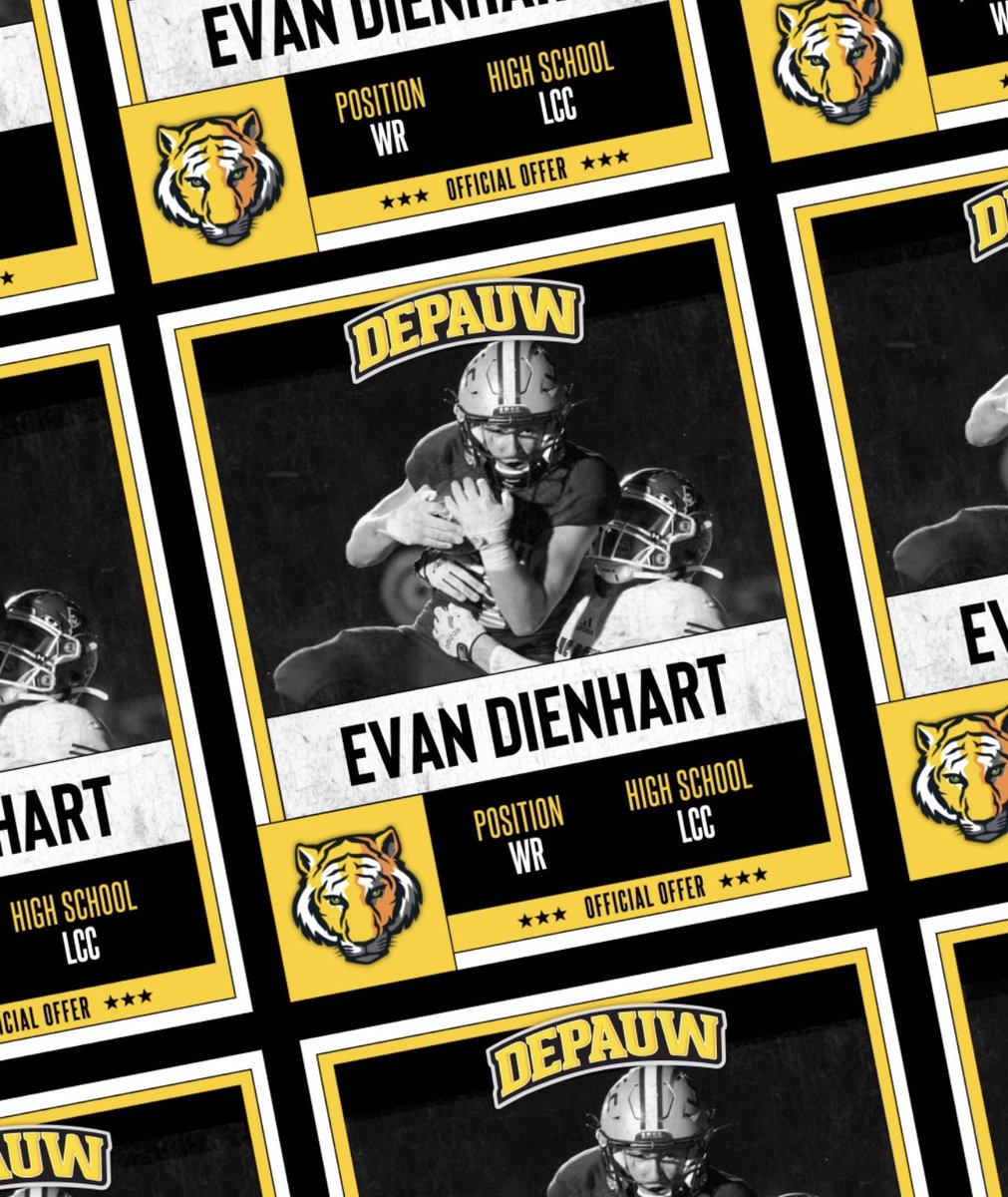 EvanDienhart1's tweet photo. After a great visit, I’m extremely excited &amp; blessed to announce I have received my first offer to continue my academic and athletic careers at DePauw University! Thank you @qbdietz &amp; @MasonEspinosa1 for believing in me! #GoTigers @LCCknightFb https://t.co/jeXq6IRUhm