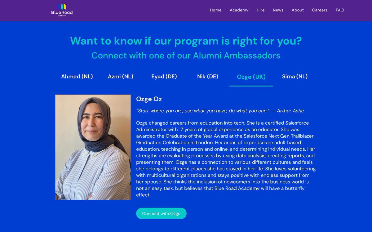 I am the UK <a href="/BlueRoadAcademy/">Blue Road Academy</a> Alumni Ambassador.
Are you looking for more diverse and inclusive <a href="/salesforce/">Salesforce</a> training ?    linkedin.com/in/ozgeoz-
blueroadacademy.com/apply