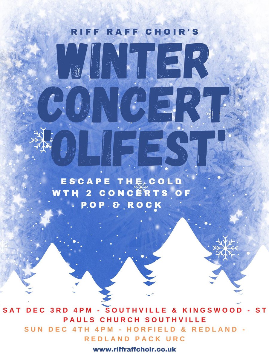 Oli Poole lead the Southville and Kingswood groups with Elaine for his final term this Winter and tomorrow is his last concert 😞

Only a few tickets left for Sat at 4pm in St Pauls Church Coronation Road.

Get your ticket here bit.ly/SatTicketsRiff…