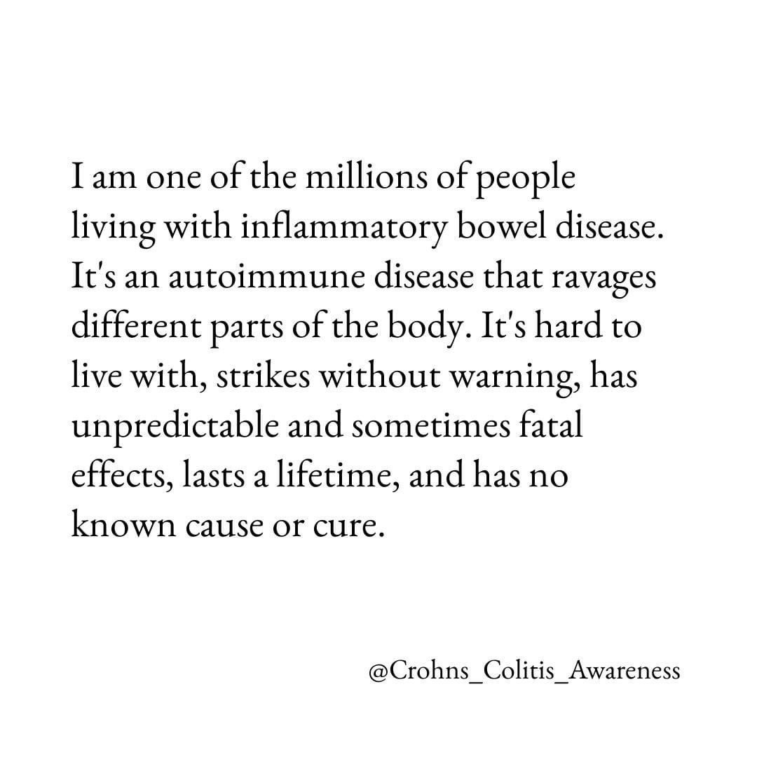 I was diagnosed in 2014, first surgery in 2016 and many more since. Surgery helps but sadly isn’t a cure, I still take 12 medications a day and live with a permanent ileostomy bag. I’m alive because of my incredible surgeons and specialist nurses! #CrohnsAndColitisAwarenessWeek