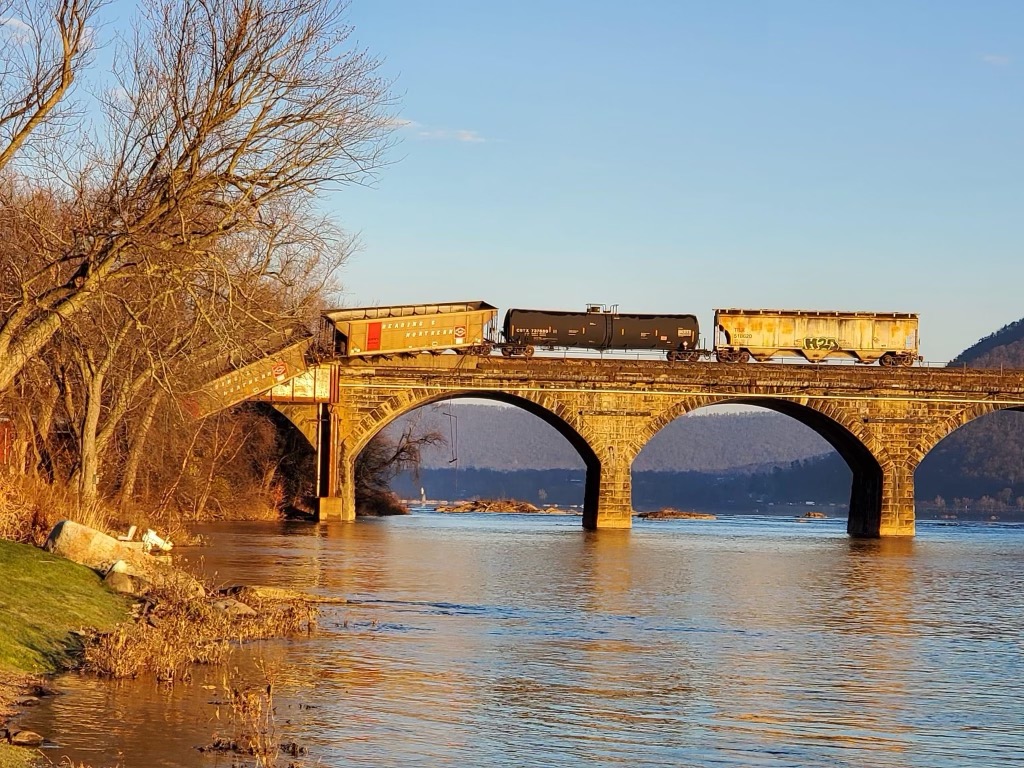 Photo of Norfolk Southern train derailed on the famous Rockville Bridge in Marysville, PA