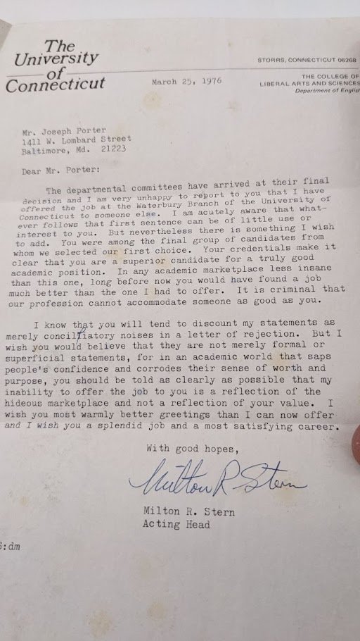 The most tender 70s academic job market rejection. From the Rubenstein Library at Duke via friend Katie B