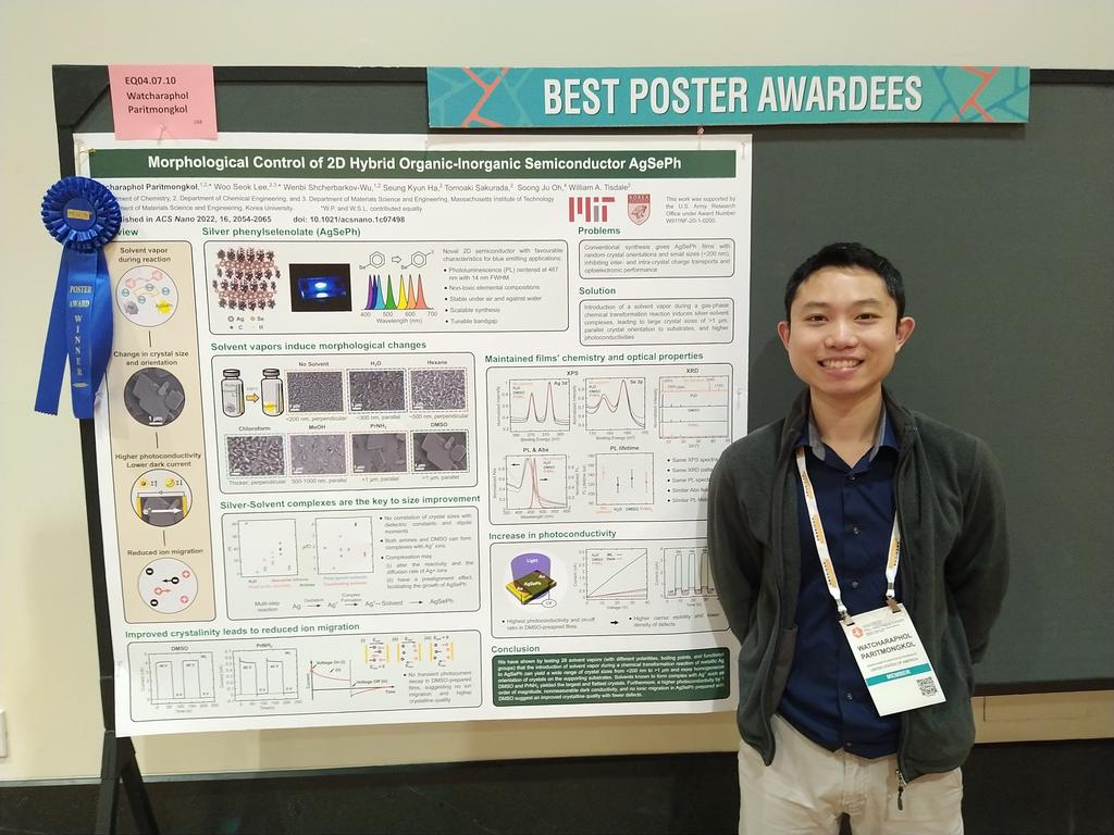 It is an honor again this year to receive the best poster award at MRS. Thank you the committee for your interest in the poster and my work from PhD.
#F22MRS