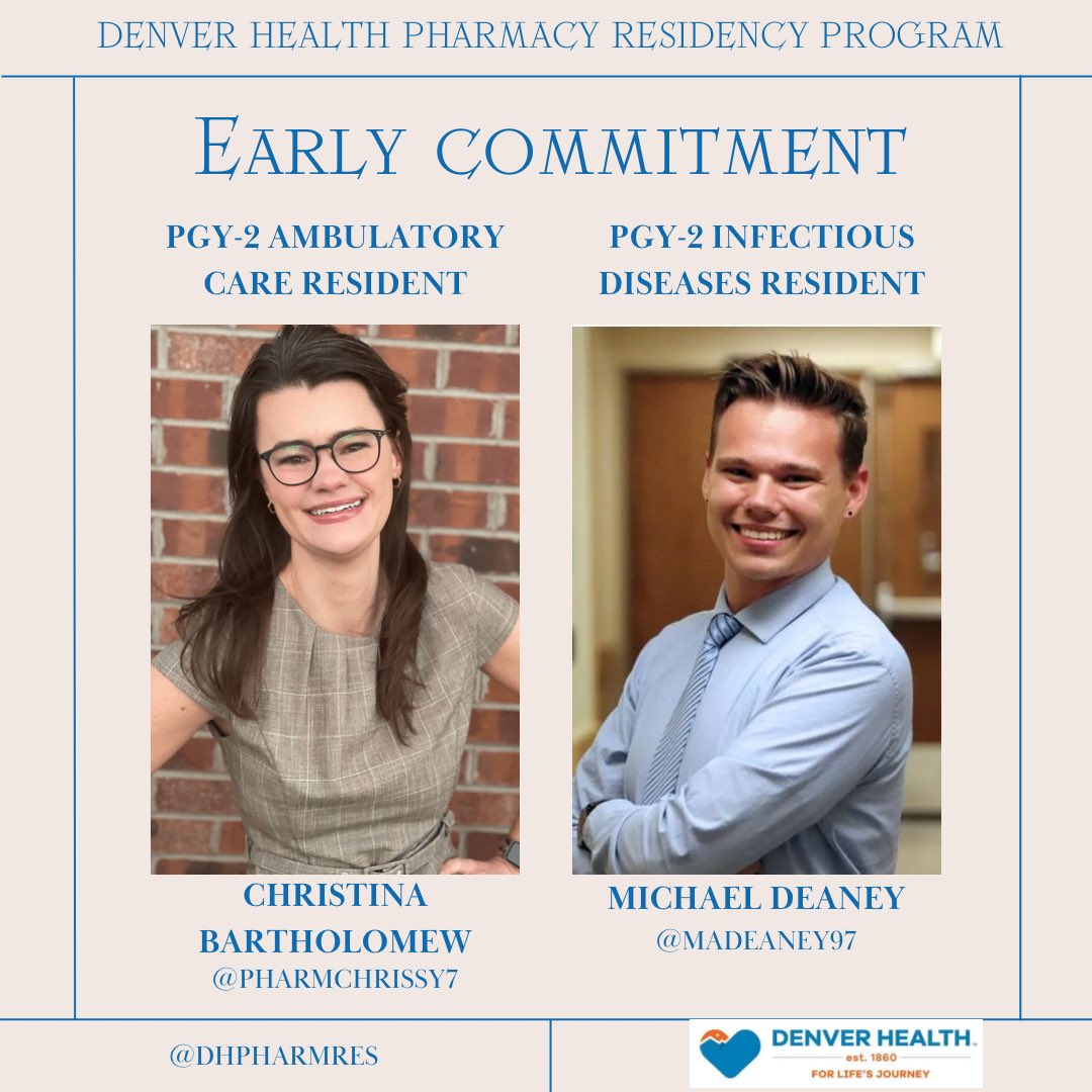 DHPharmRes's tweet photo. We are excited to share two of our PGY1 residents have early committed to PGY2 programs here! 🎉  @pharmchrissy7 will be our amb care resident &amp; @madeaney97 will be our ID resident. We can’t wait for you to stay with us, congrats! 
#PharmRes @kcshihadeh https://t.co/mlAA0WeHVb