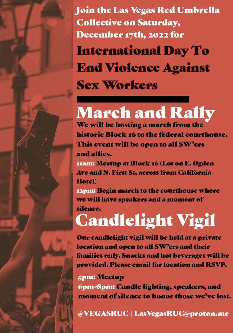 Come out and join us in solidarity as we march and rally for SW’ers rights on December 17th! We will also be hosting a private candlelight vigil in the evening and unveiling a mural dedicated to SW’ers. If you cannot attend, please consider donating ❤️ 

RT RT RT! ☂️