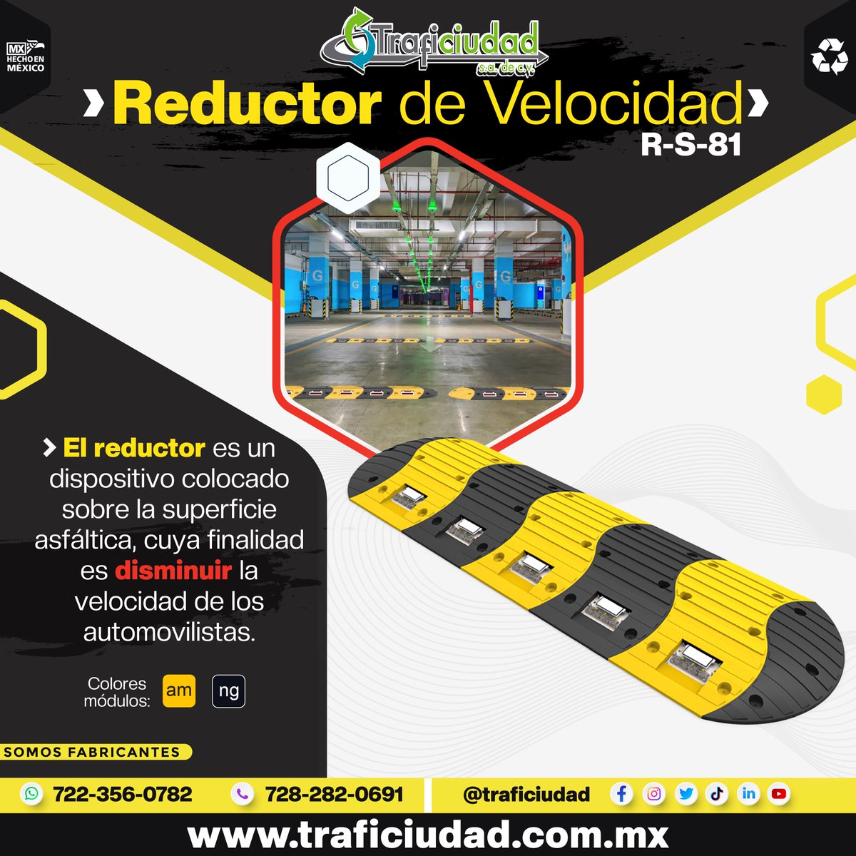 traficiudad's tweet photo. REDUCTOR DE VELOCIDAD R-S-81 moderno y estético diseñado para instalarse en cualquier zona donde se requiera mantener control sobre el #FlujoVehicular. 👉🏼📱 WhatsApp al: 722-356-0782. https://t.co/tZVfg3708E #ReductoresDeVelocidad #SeguridadVial https://t.co/fKZ6H6KIuO
