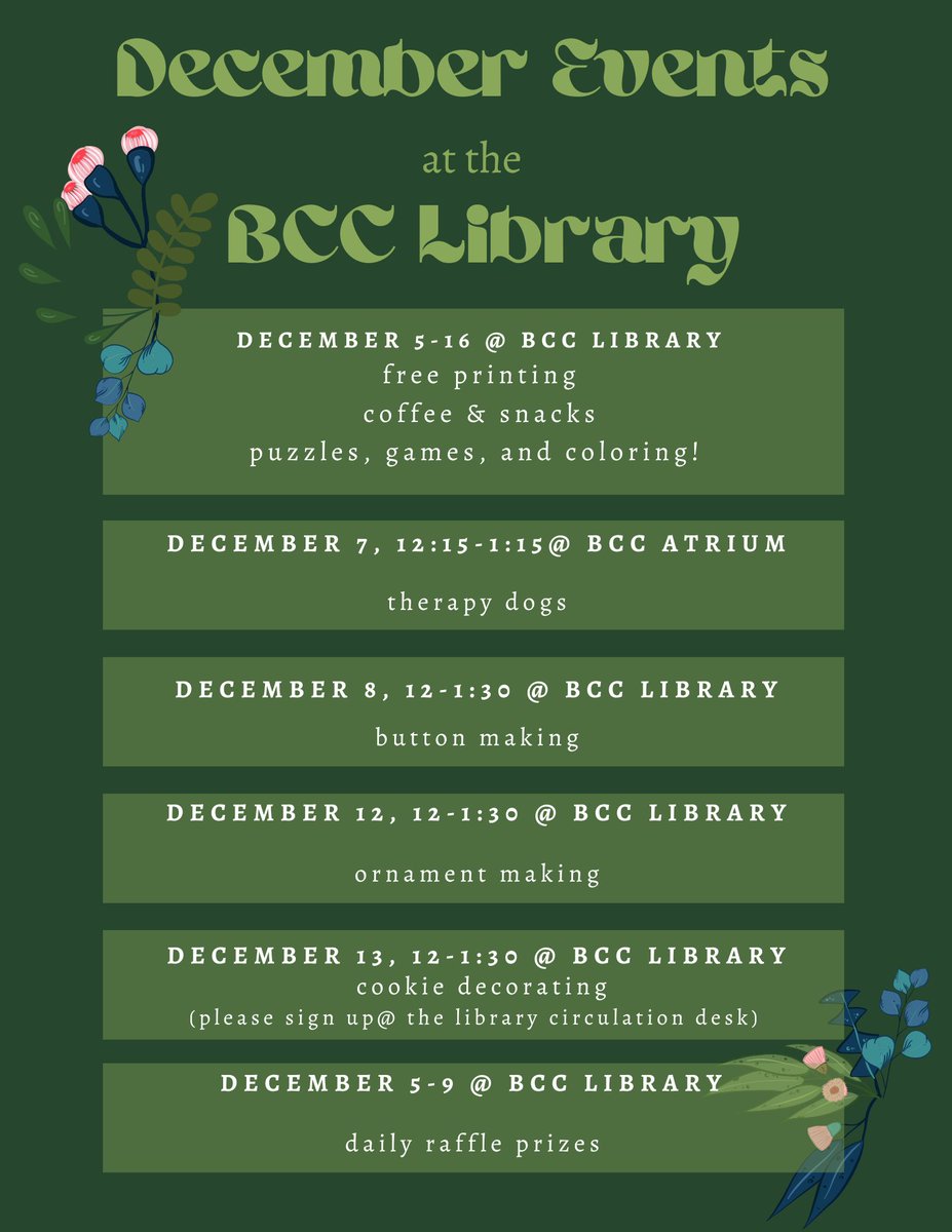 December events at BCC Library