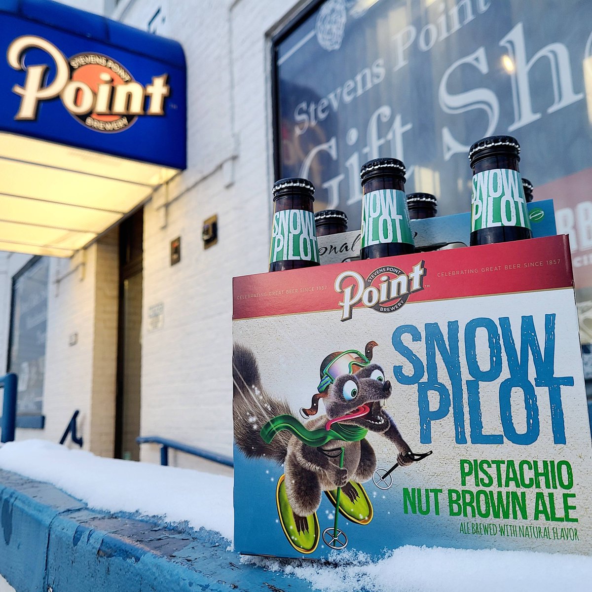 pointbrewery's tweet photo. Warm up this winter with Snow Pilot Pistachio Nut Brown Ale. Available now. #pointbeer #snowpilot https://t.co/jzwAQlaxyh