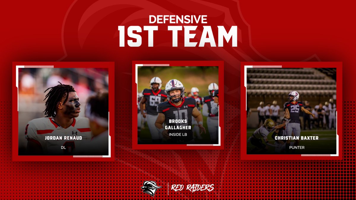 TylerLegacyFB's tweet photo. Congratulations to @JordanX7even, @brooksgallaghe7, and @cbax_25 for being named 1st Team Defense in district 10-6A. #TEAM22 @CoachJoeWillis https://t.co/KQJCn1OG0F