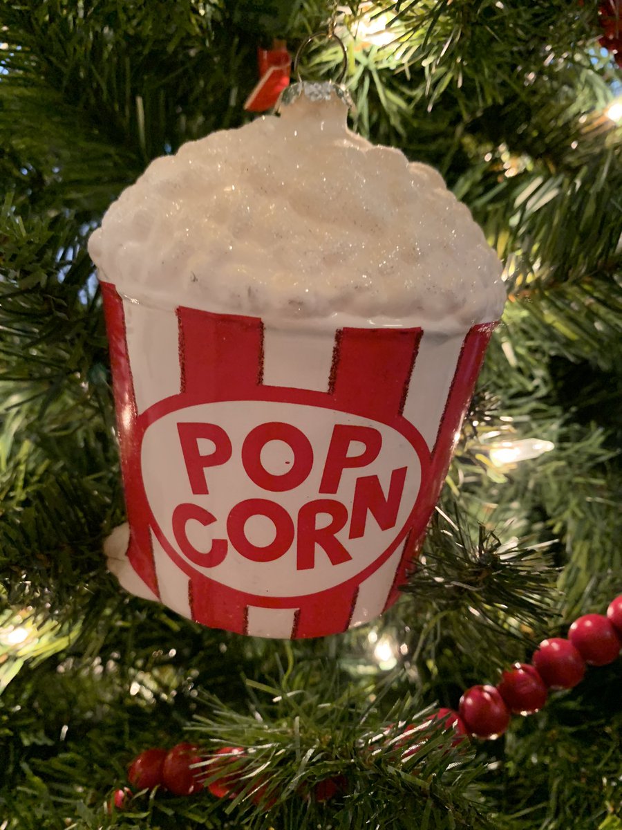 The kitchen tree is food ornament themed. I also add on any new ornaments I get as gifts and include my annual @Starbucks ornament. Here is your #ornamentoftheday! 🎄#popcorn