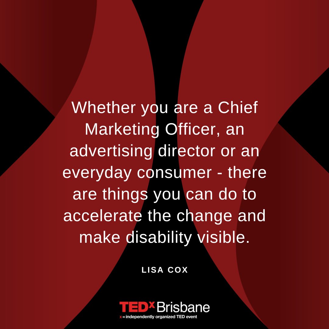 TEDxBrisbane's tweet photo. "There are things you can do to accelerate the change and make disability visible."
#tedxbrisbane #lisacox #disability #DisabilityInclusion https://t.co/ddSuLDG1Pq