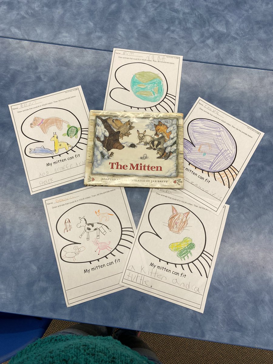 MsHarnden's tweet photo. This week I read The Mitten by Jan Brett and used the freebies from the #NovelEffect website to get the kids to be creative! @Novel_Effect #ONSchoolLibraries https://t.co/CuvNbg8PCa