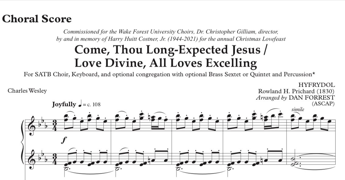 Wake Forest University Choirs (@wfuchoirs) on Twitter photo Thrilled to premiere this exciting new commission for choirs, brass, organ, percussion, and congregation by <a href="/danforrestmusic/">Dan Forrest</a> for our annual Lovefeast at Wake Forest University in Wait Chapel this Sunday at 7pm, in loving memory of @wakechoirs friend & supporter Harry Costner, Jr. Thrilled to premiere this exciting new commission for choirs, brass, organ, percussion, and congregation by <a href="/danforrestmusic/">Dan Forrest</a> for our annual Lovefeast at Wake Forest University in Wait Chapel this Sunday at 7pm, in loving memory of @wakechoirs friend & supporter Harry Costner, Jr.