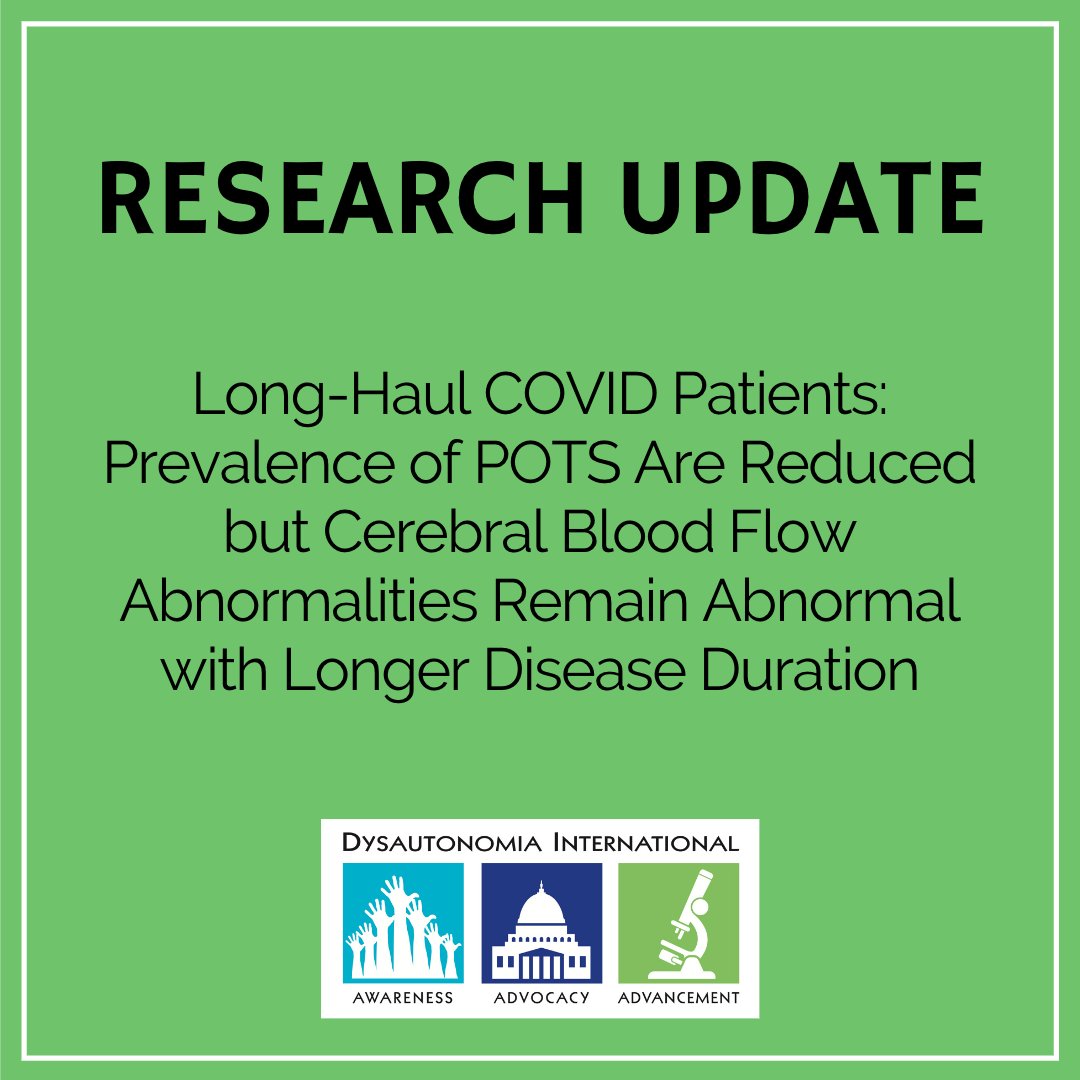 This study showed that though POTS due to Long COVID might resolve with time, brain blood flow can continue to remain abnormal. Support Long COVID dysautonomia research here: CureDys.org
Read the study here: 
ncbi.nlm.nih.gov/pmc/articles/P…