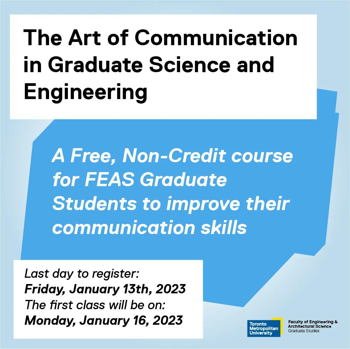 Do you want to develop essential communication skills at the graduate level? Do you want the opportunity to practice oral presentation skills and receive feedback on your performance? Make sure to sign up for the The Art of Communication in Graduate Science and Engineering.