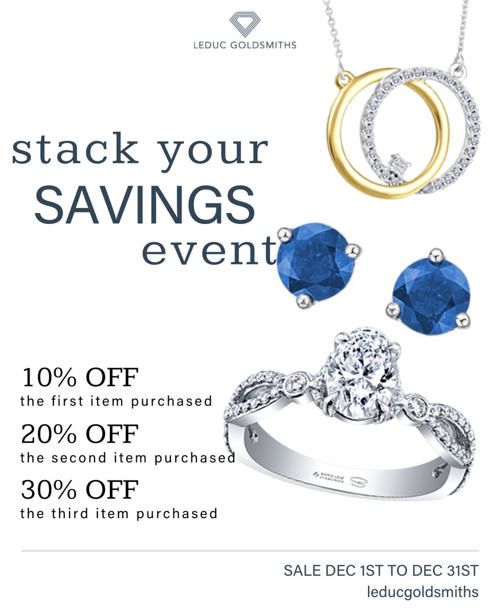 leducgoldsmiths's tweet photo. #LeducGoldsmiths Stack Your Savings Event helps you save money the more you buy 🎁

Visit our website or store today to view our large selection of beautiful #jewelry - rings, necklaces, watches and more!

#JewelrySale #Alberta #Jeweler https://t.co/pReL71I5U1