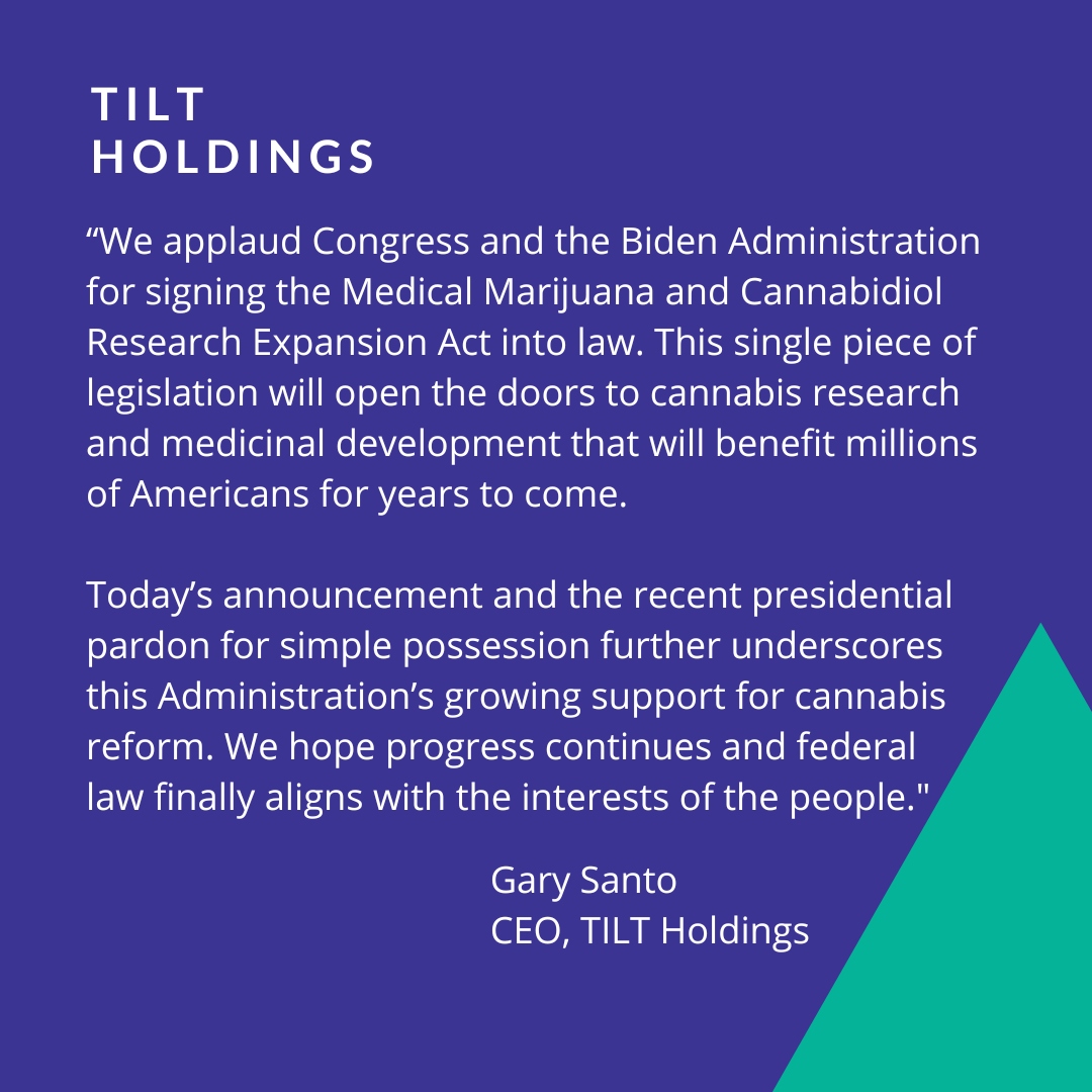 GFSanto's tweet photo. We applaud Congress and the Biden Administration for signing the Medical Marijuana and Cannabidiol Research Expansion Act into law. https://t.co/bPa61wG550