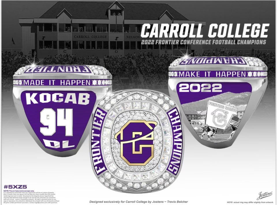 IR_DanielS's tweet photo. LOOK: @FootballCarroll’s 2022 @FConference Championship ring design

Saints captured the program’s 45th conference title w/a 21-6 road victory over College of Idaho in the regular-season finale

Carroll finished the regular-season 8-2, the team’s most wins since 2014

#mtscores https://t.co/C99YTz53wq