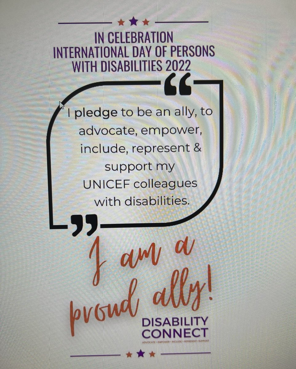 SamMort9's tweet photo. I pledge to be an ally, to advocate, empower, include, represent & support my brilliant @UNICEF colleagues who live with disabilities and lift the lives of children every day. #IDPD2022 #NothingWithoutUs #DisabilityConnect #allies https://t.co/fmH6dj36mG
